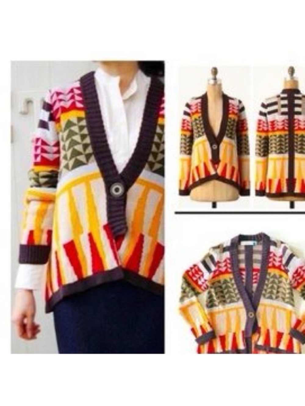 Anthropologie Sparrow Onam Knit Aztec Geometric Retro Cardigan Sweater Sz M